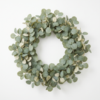 60cm artificial eucalyptus wreath in sage and bone on a white background