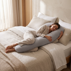 Atelierée Mama Chill body pillow in use, hugged along the body in bed