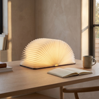 Lumibook foldable table lamp open on a home office desk