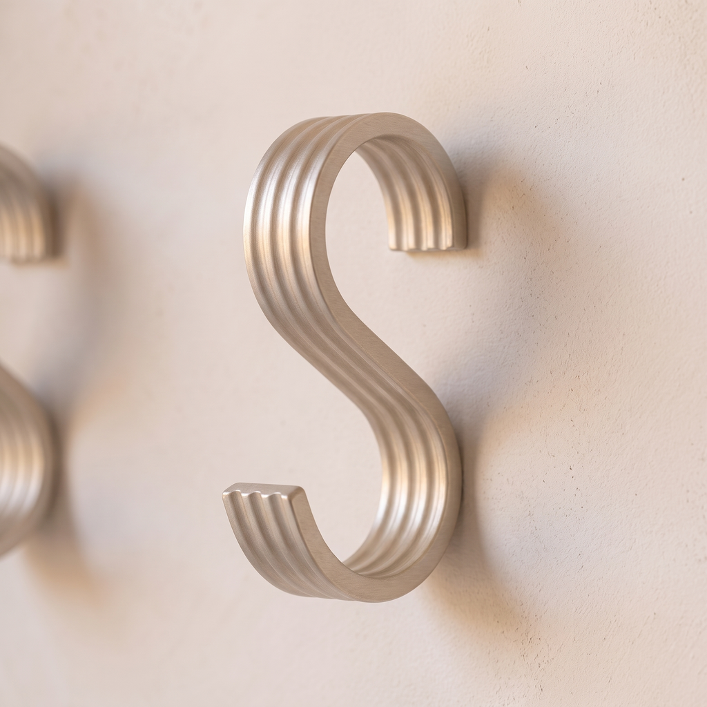 Close detail of a single matte aluminium wall hook