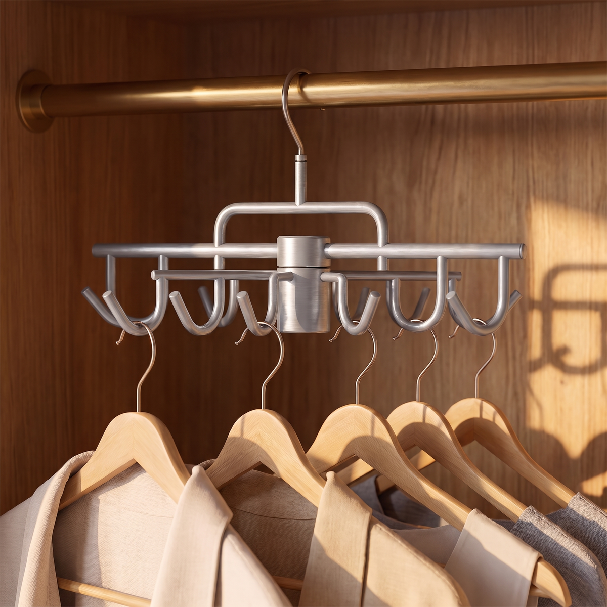 Close detail of the rotating hook mechanism