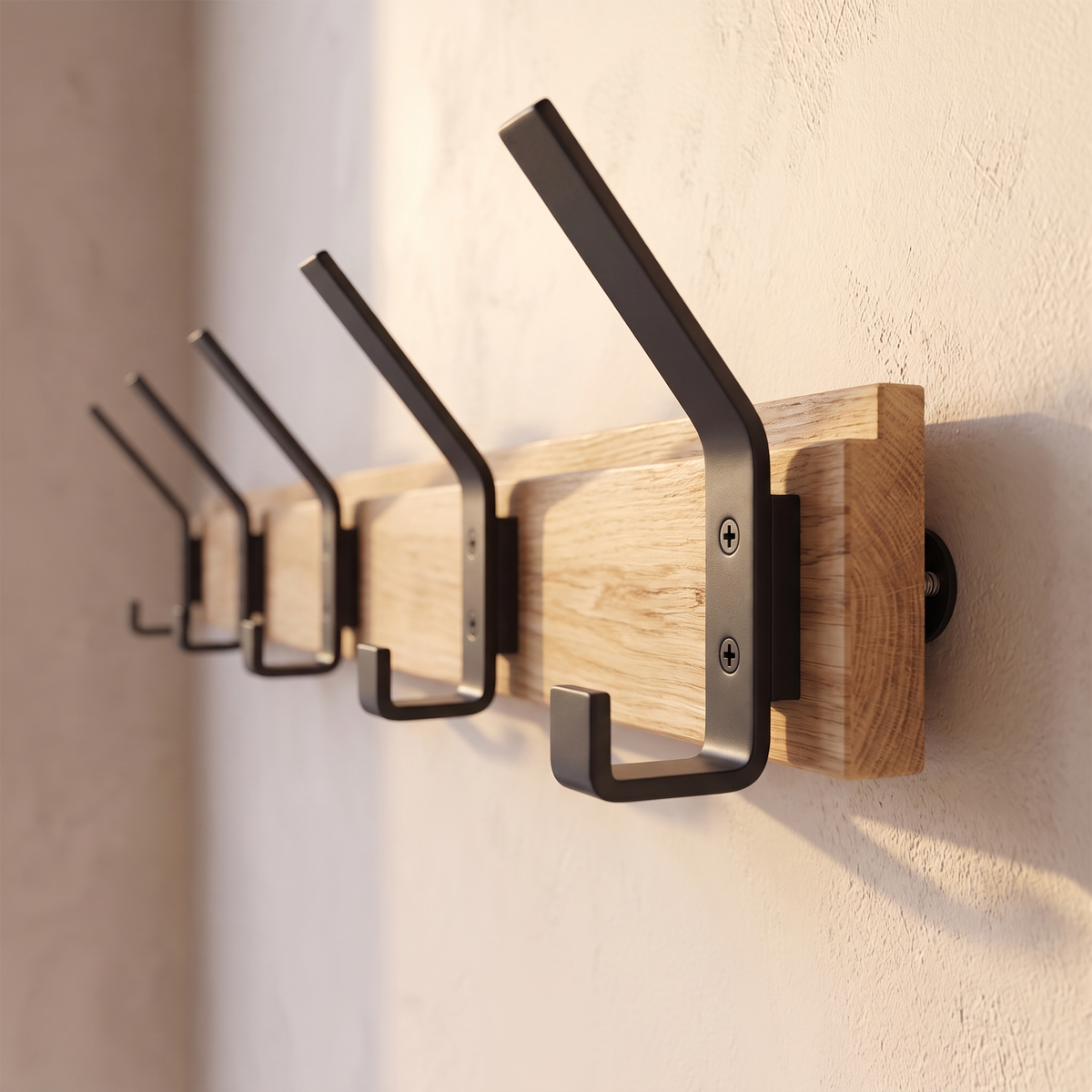 Close detail of the coat rack hook form and wall fixing