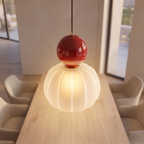 Close detail of the ribbed pumpkin pendant shade
