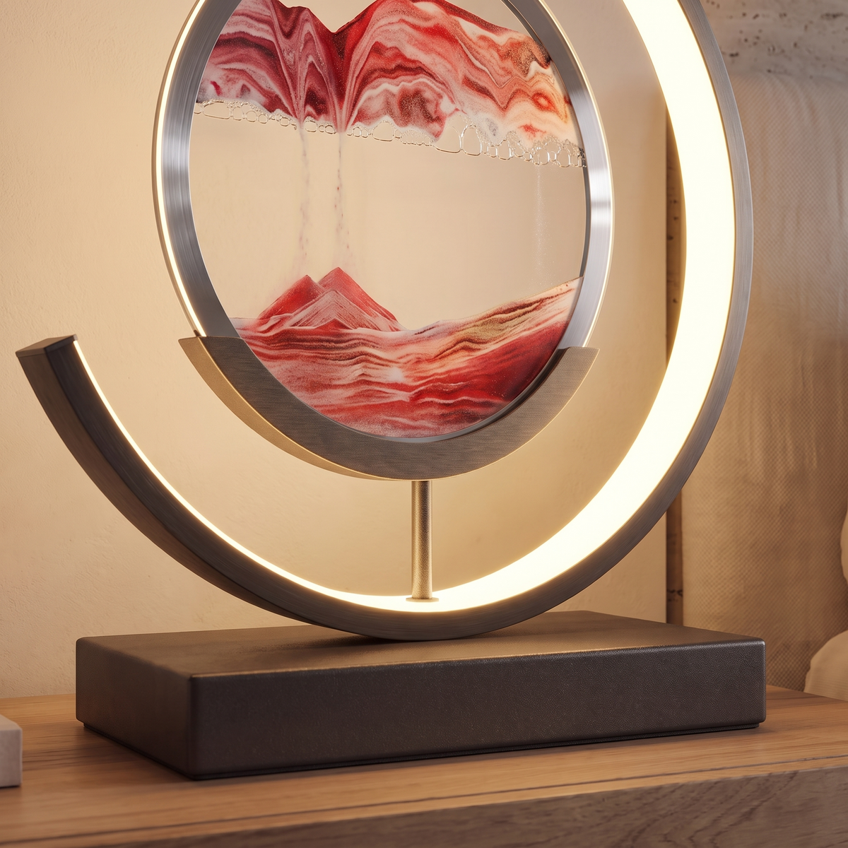 Close detail of the quicksand lamp falling sand pattern