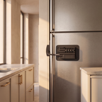 Combination fridge lock fitted to a kitchen fridge door