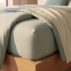 Close detail of the bamboo sheet fitted corner and hem stitching