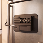 Close detail of the fridge lock combination dial and fixing