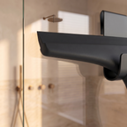 Close detail of the shower squeegee silicone blade edge and handle join