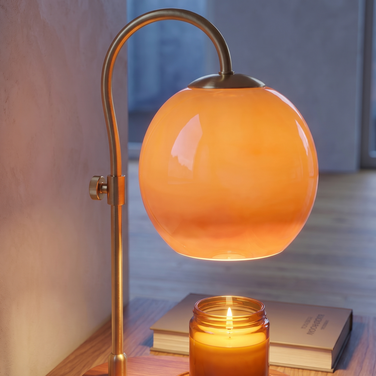 Close detail of the candle warmer lamp head and height adjuster