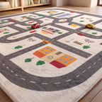 Close detail of the play mat printed road markings and pile