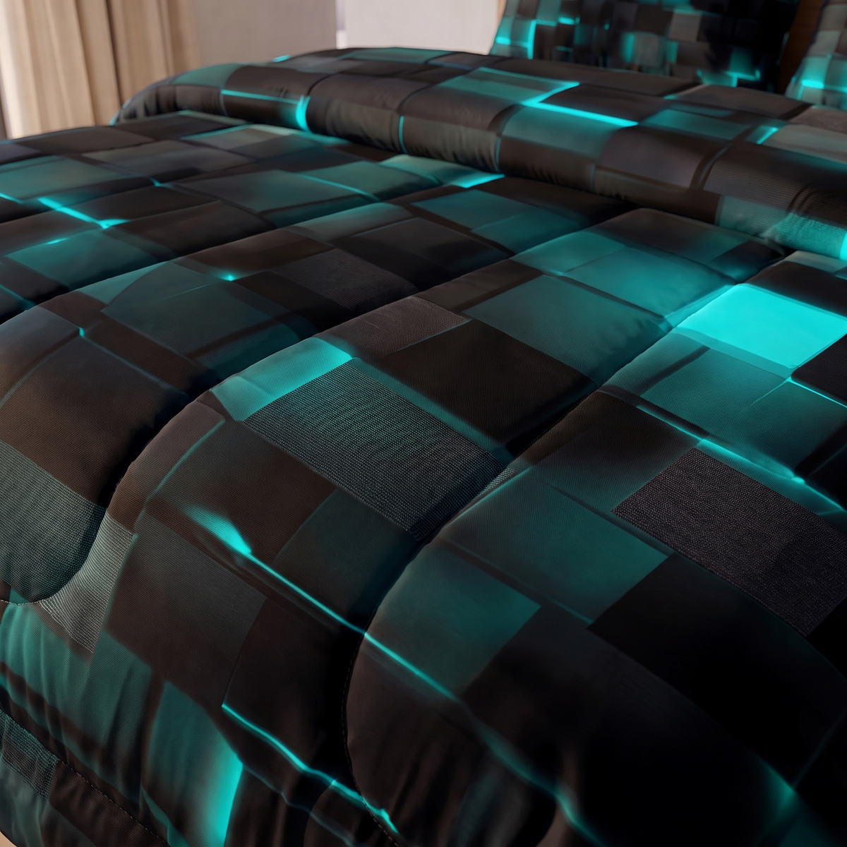 Close detail of the duvet raised geometric squares