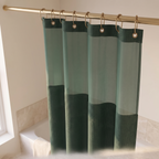Close detail of the shower curtain top fixing and waterproof fabric