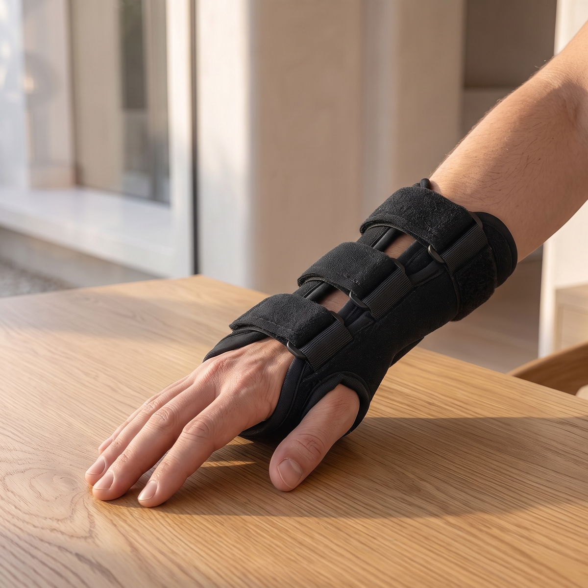 Atelierée compression wrist splint being worn at a desk