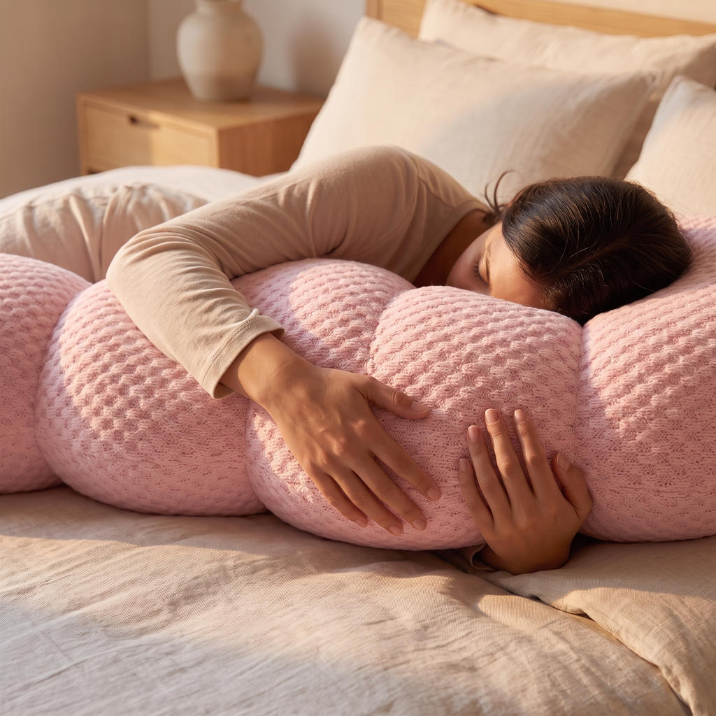 Close detail of the dino body pillow fabric in use
