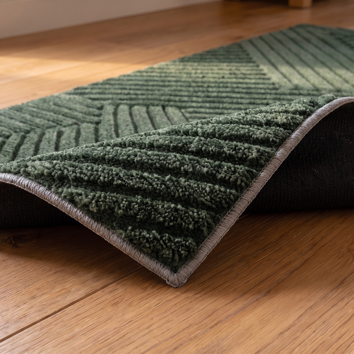 Close detail of the door mat pile and non slip backing