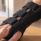 Close detail of the wrist splint and fastening straps
