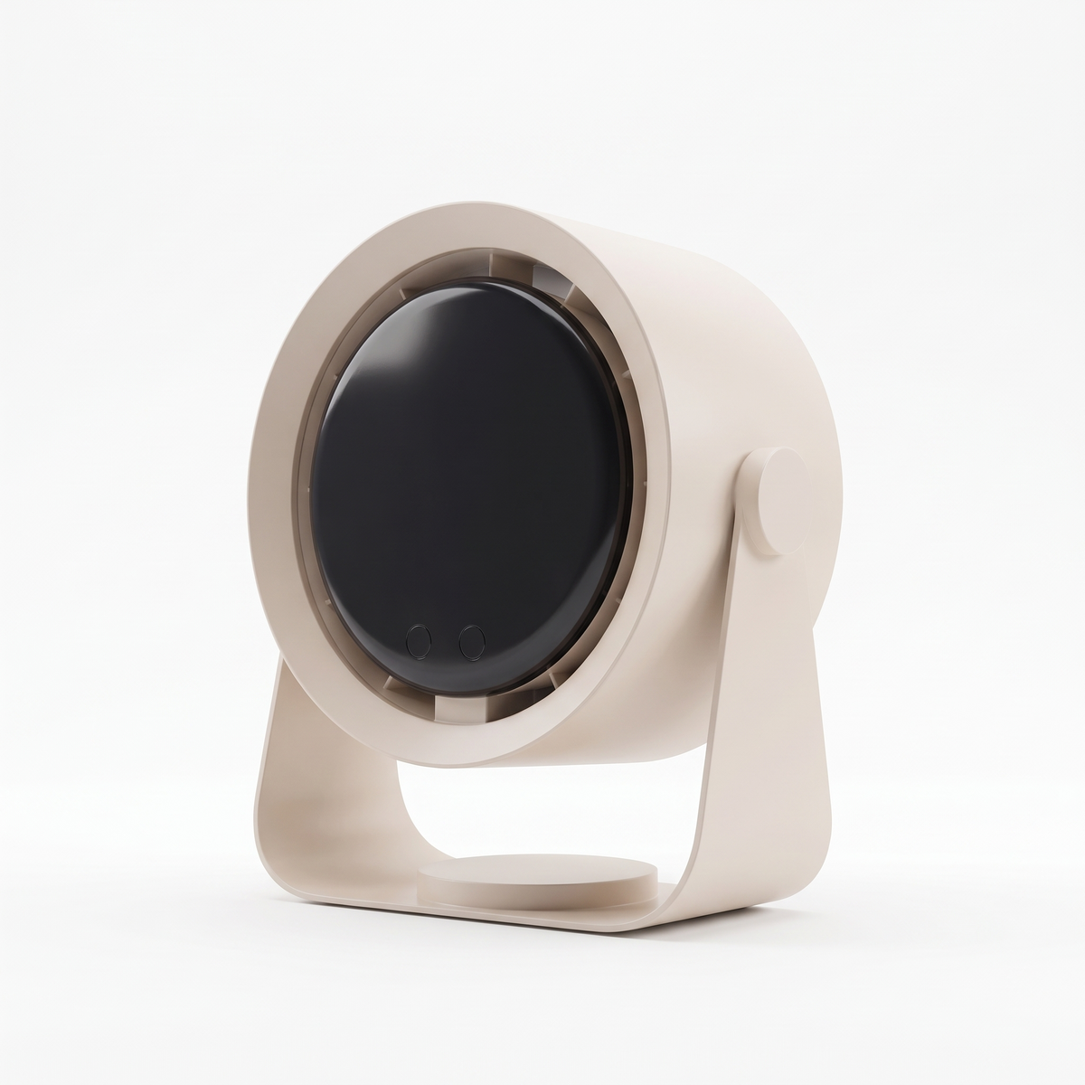 Bladeless portable air circulator on a plain white background