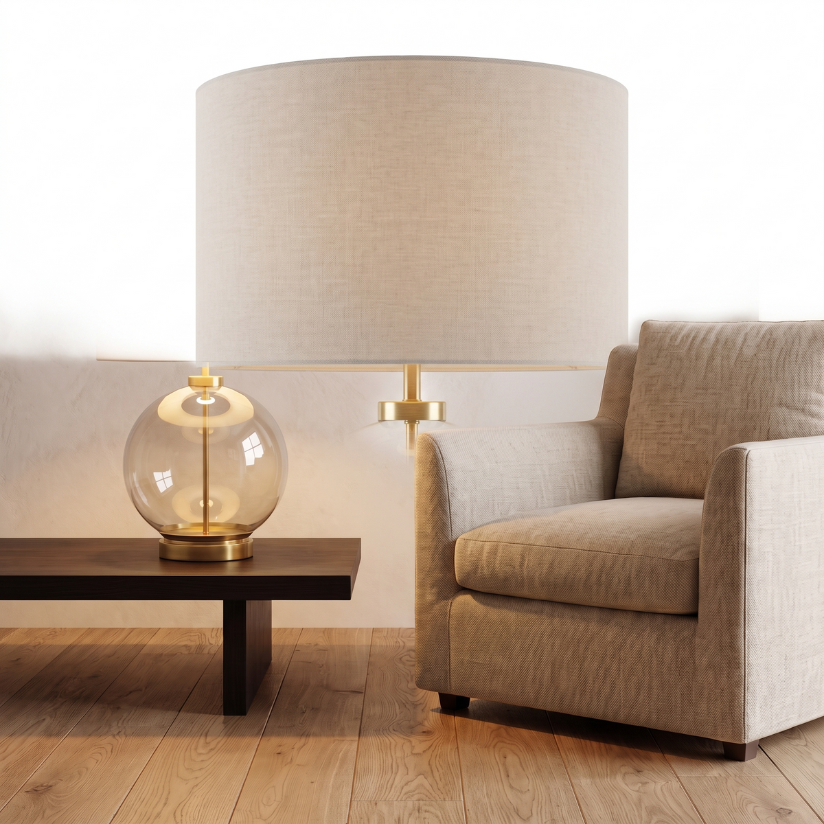 Metro brass table lamp on a plain white background