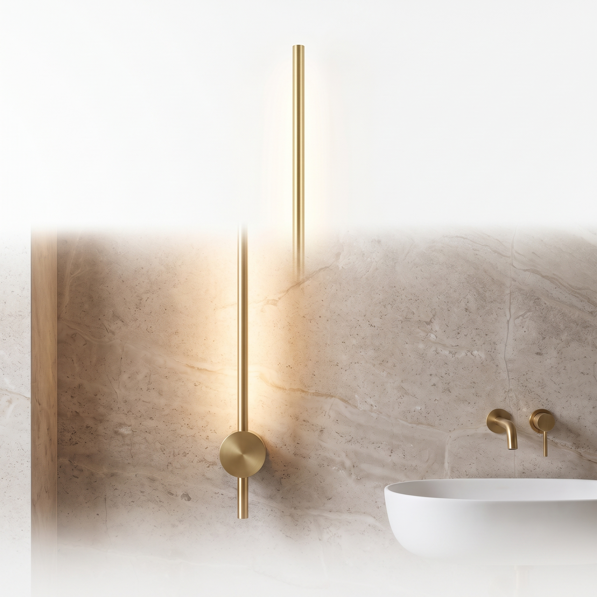 Lacerva brushed brass wall light on a plain white background