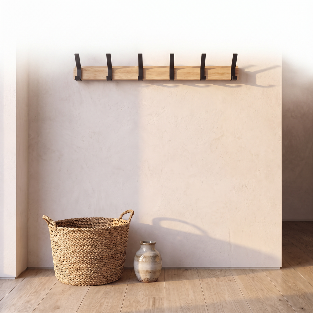Nordic wall mounted coat rack on a plain white background