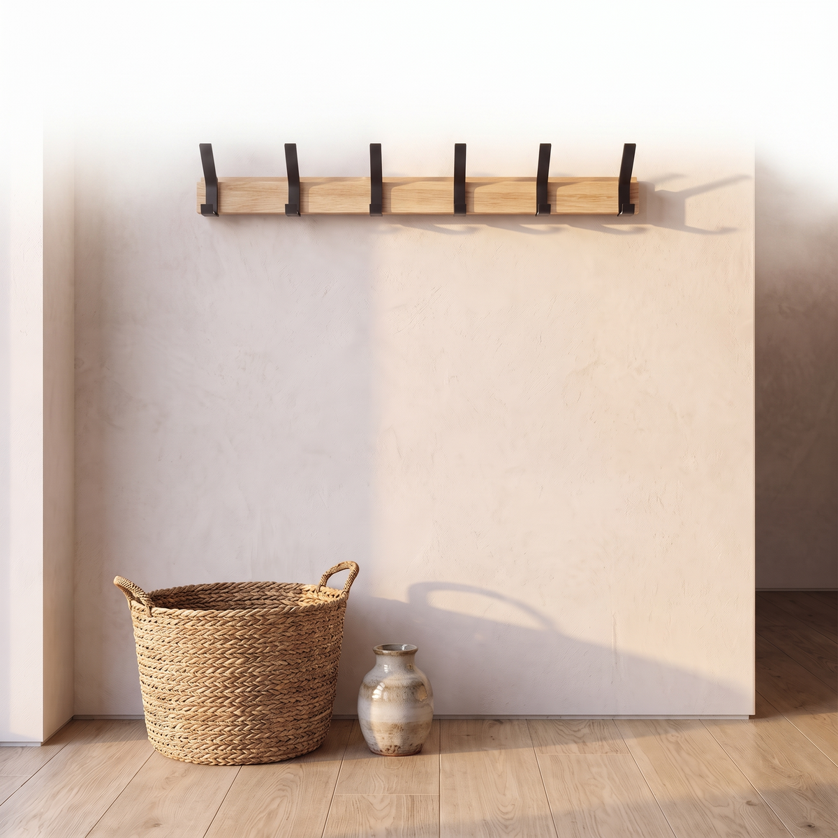 Nordic wall mounted coat rack on a plain white background