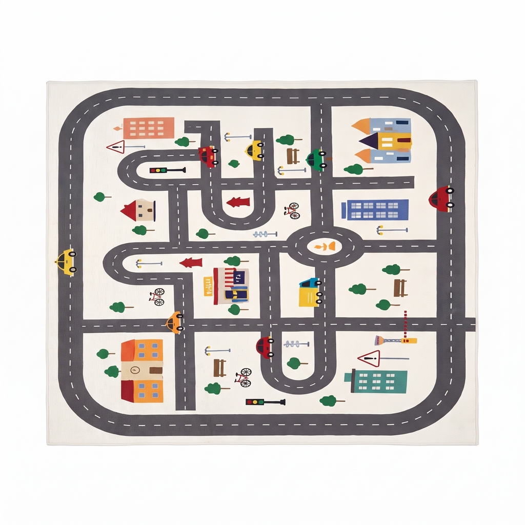 Parking lot play mat rug on a plain white background