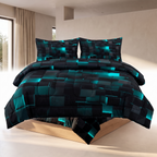 Modern geometric duvet set on a plain white background