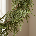 Close up of the real touch cedar foliage and wired stem on the Thornwood garland