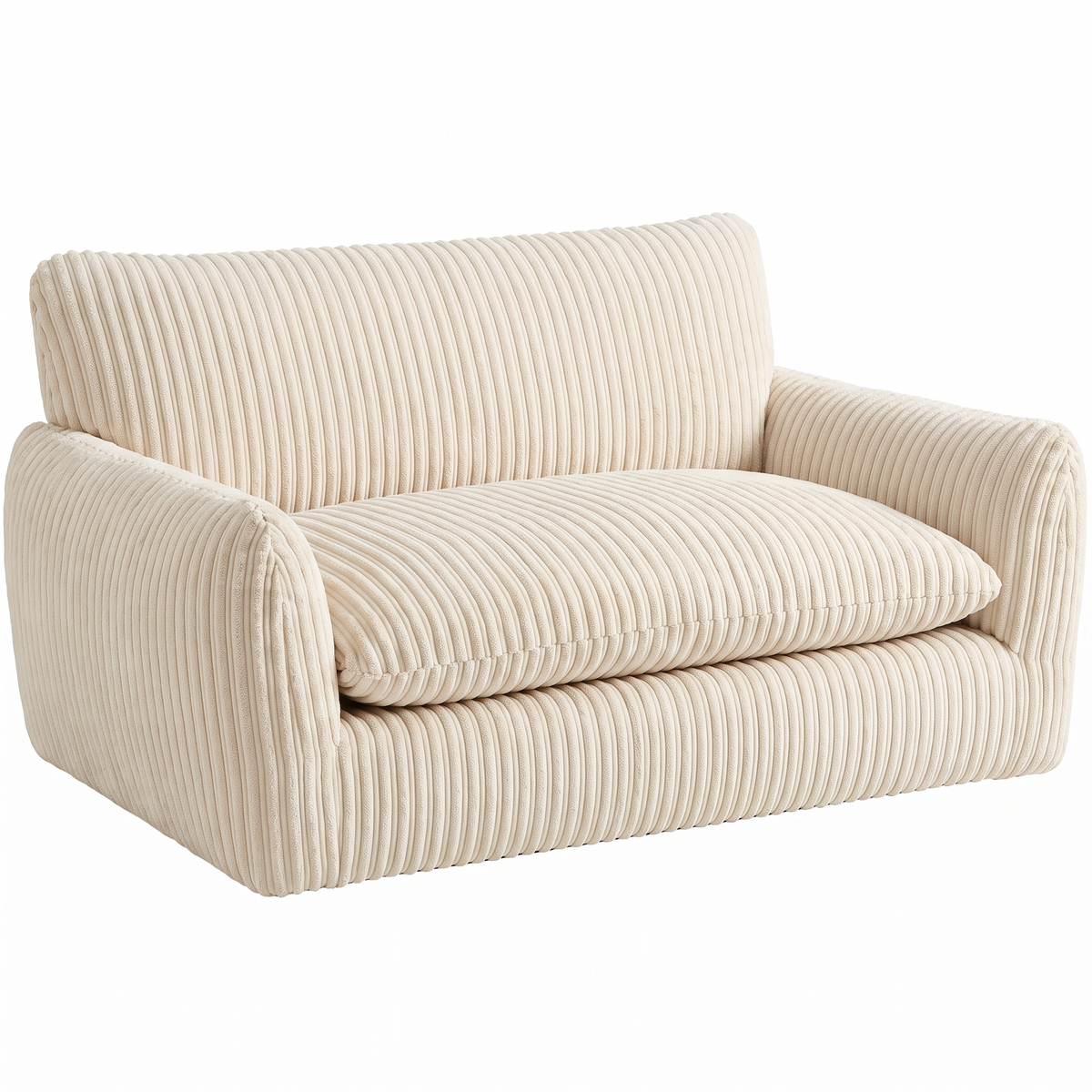 Atelieree Marlowe cream corduroy pet couch on a plain white background