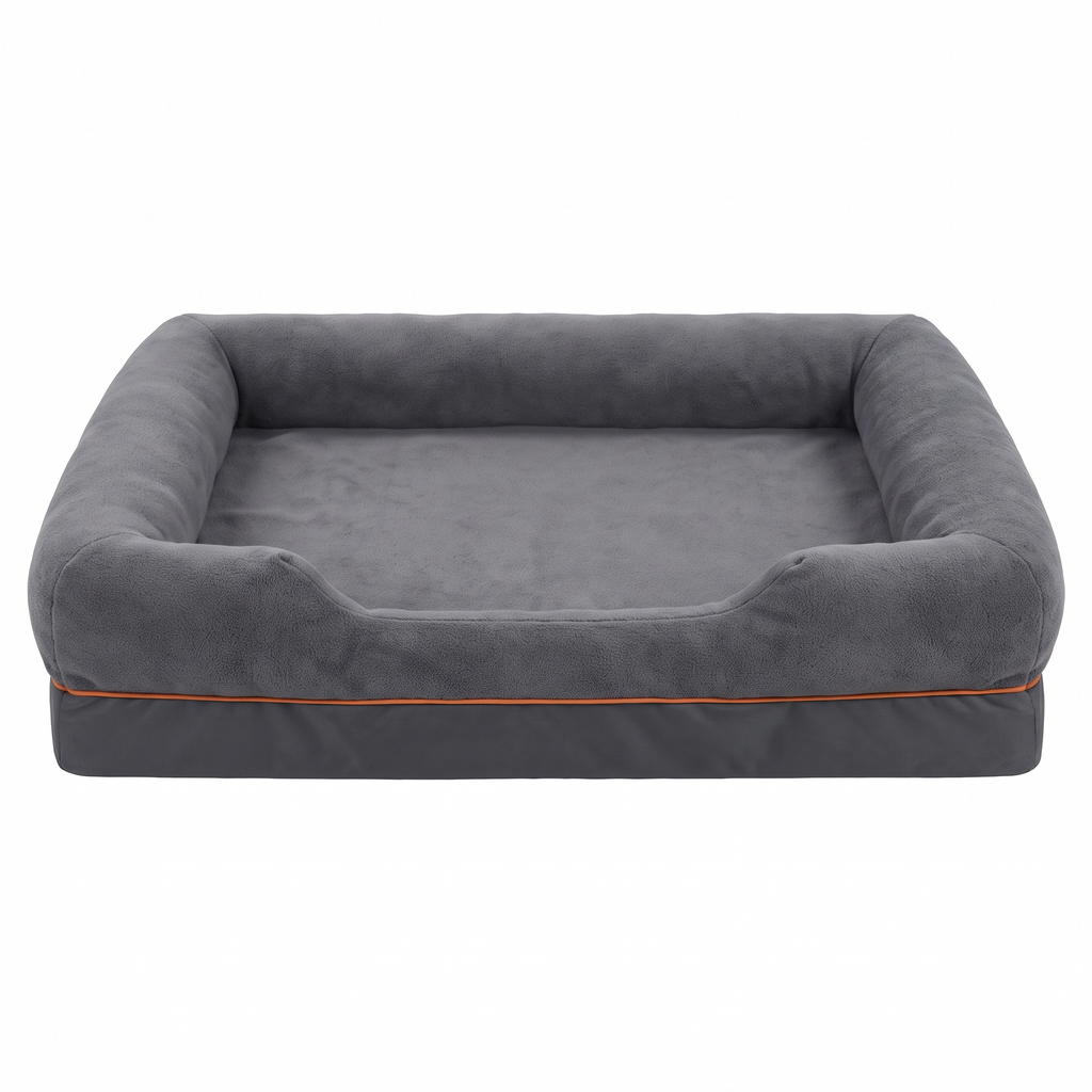 Atelieree Halston bolster dog bed in grey fleece on a plain white background