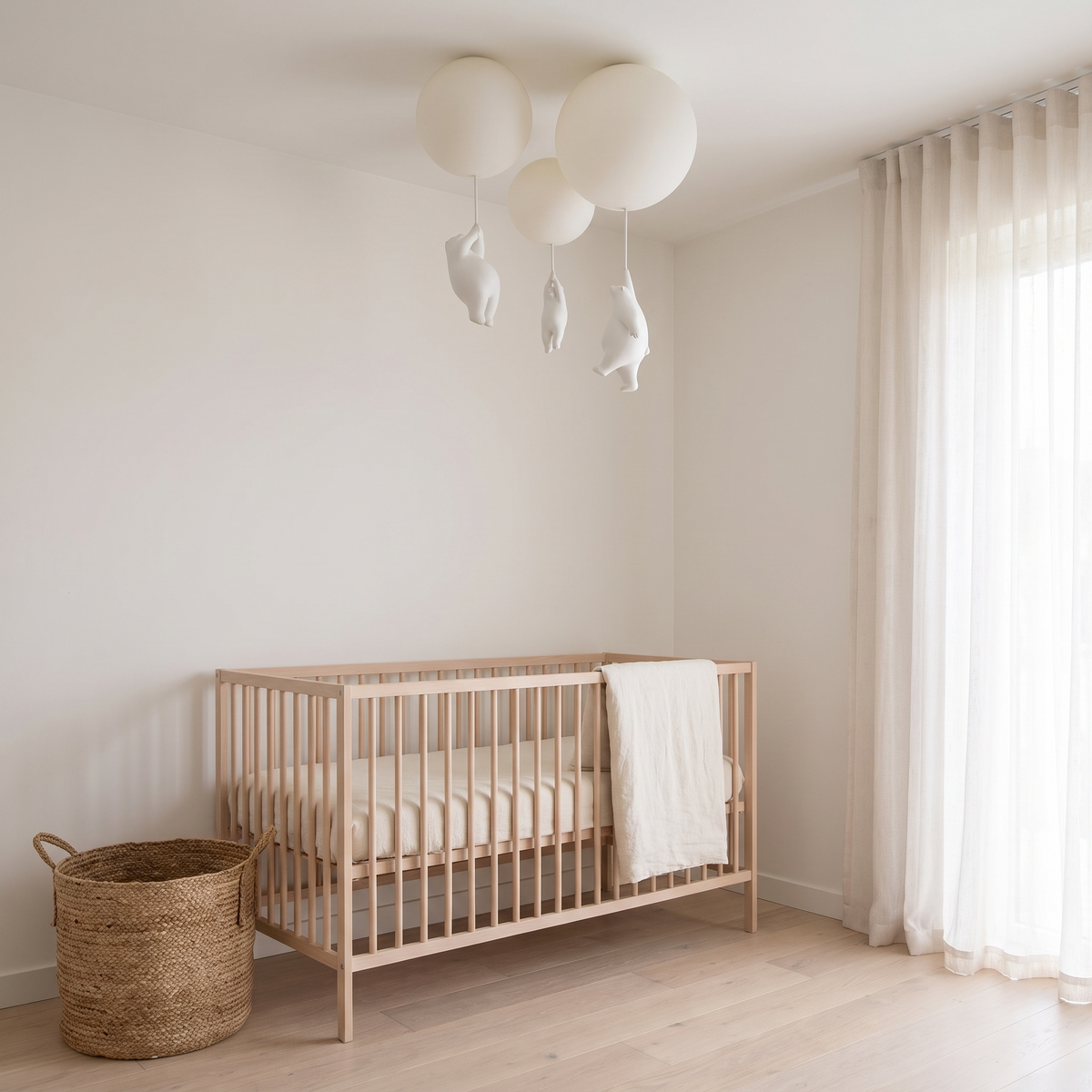 Bearlo cluster ceiling light fitted above a cot in a calm neutral nursery