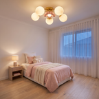 Fleurelle ceiling light lit in the evening in a girls bedroom